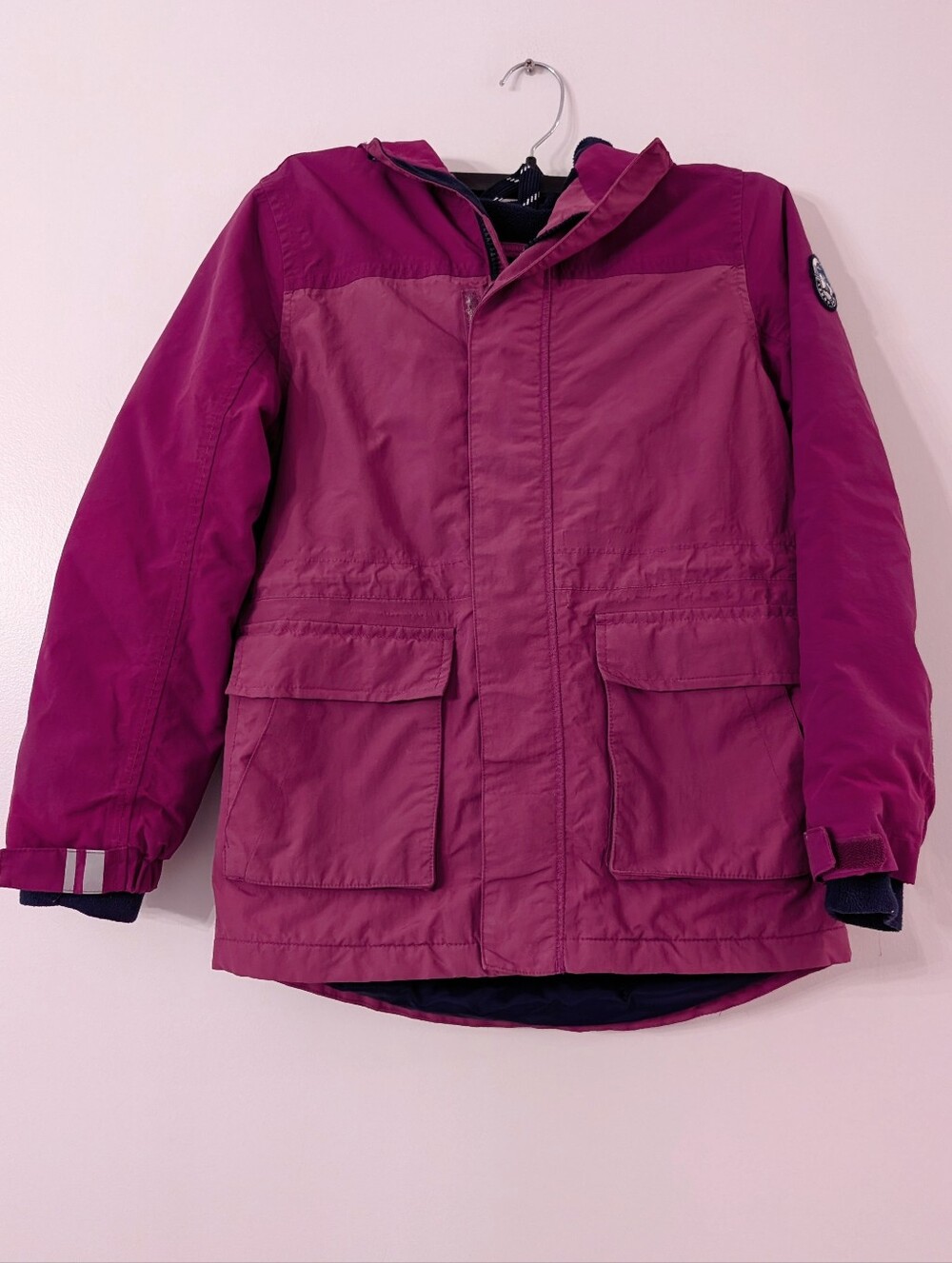 Lands' End Girls Magenta Pink Squall Parka Jacket Fleece Lined Grow-A-Longs M 10
